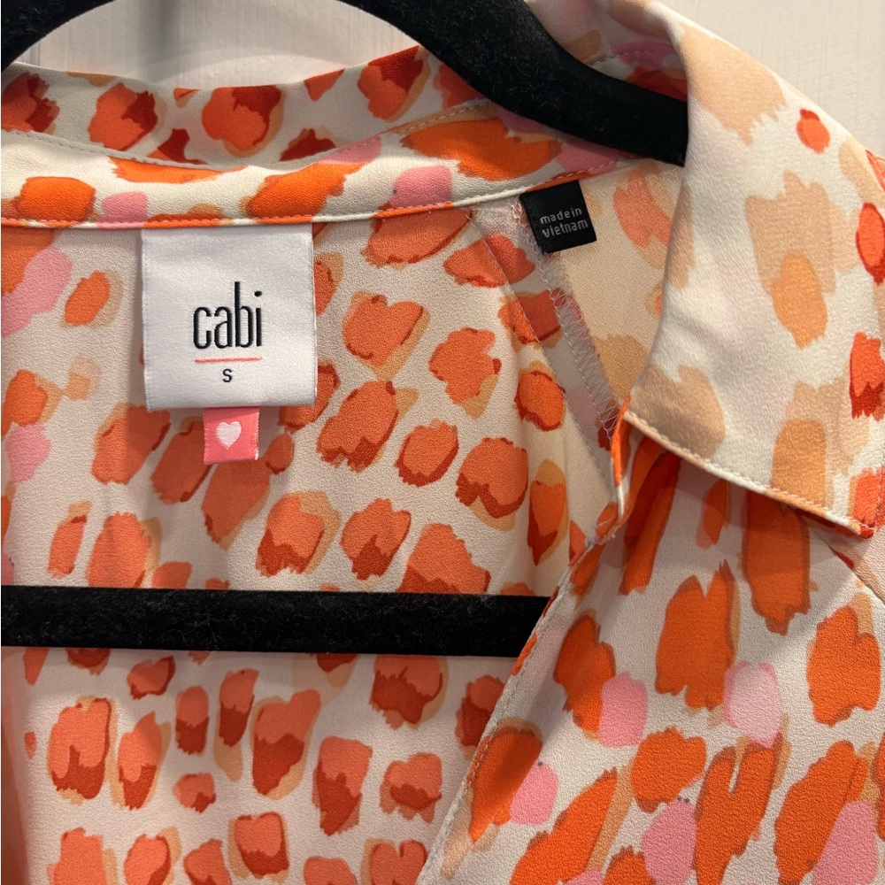 CAbi Vibrant Orange and Pink Blouse animal print STYLE# 6081